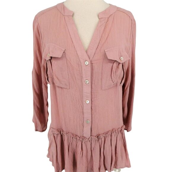 Derek Heart Boho 3/4 Sleeve Peplum Blouse Top Shirt Sz Medium Dusty Rose NWT - Picture 1 of 6